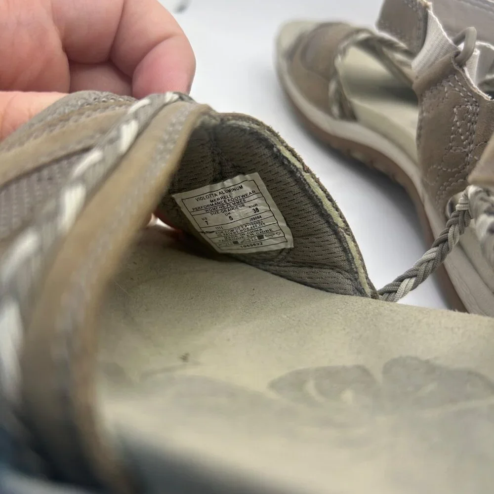 Merrell violatta aluminum Tan Strappy Sandals Size 7 Braided Detail & Adjustable - Picture 2 of 8